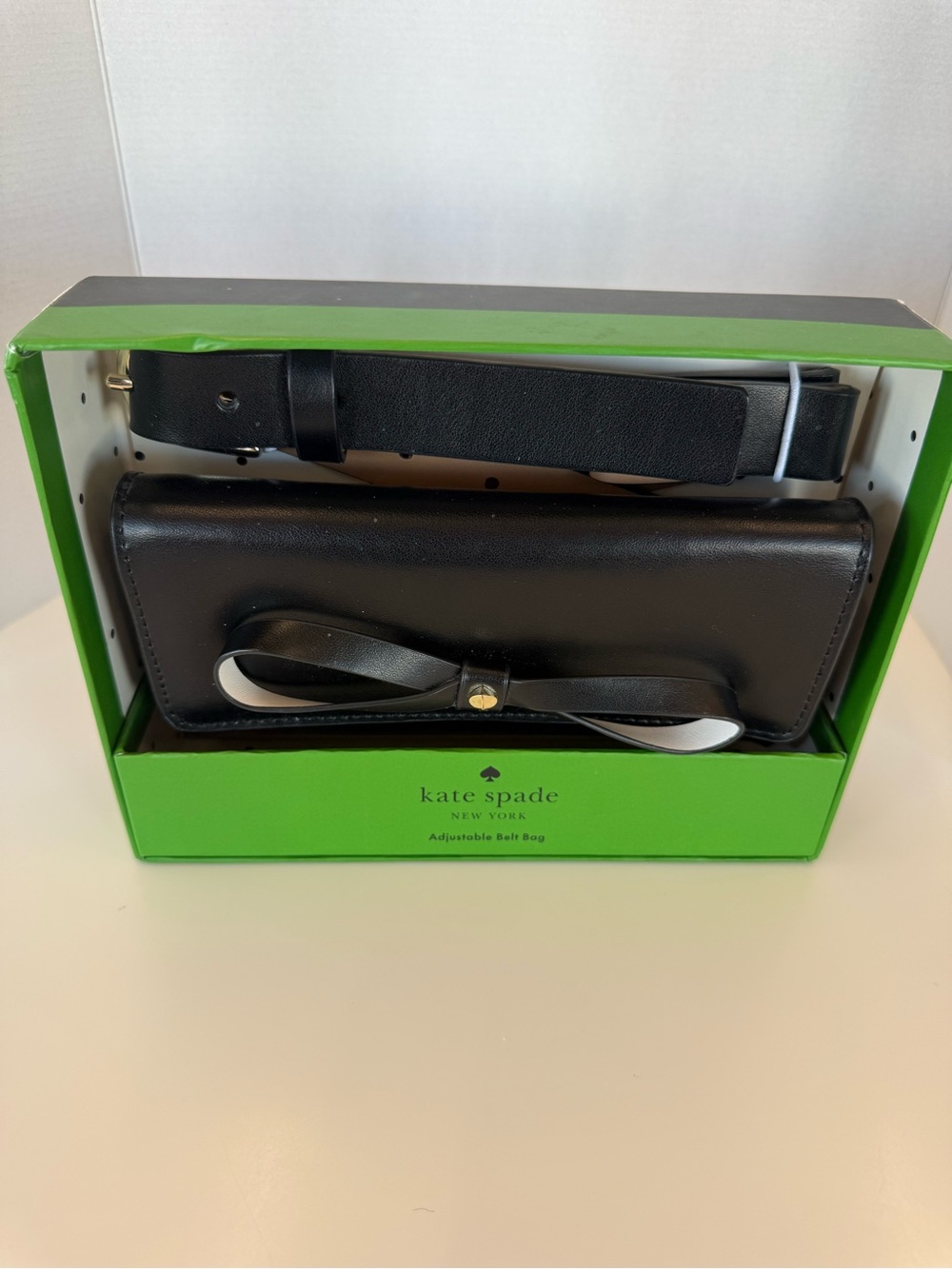 NWT Kate Spade Adjustable Black Leather Bow Belt Bag, Size S/M - Picture 4 of 8